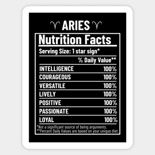 Aries Nutrition Facts Label Sticker